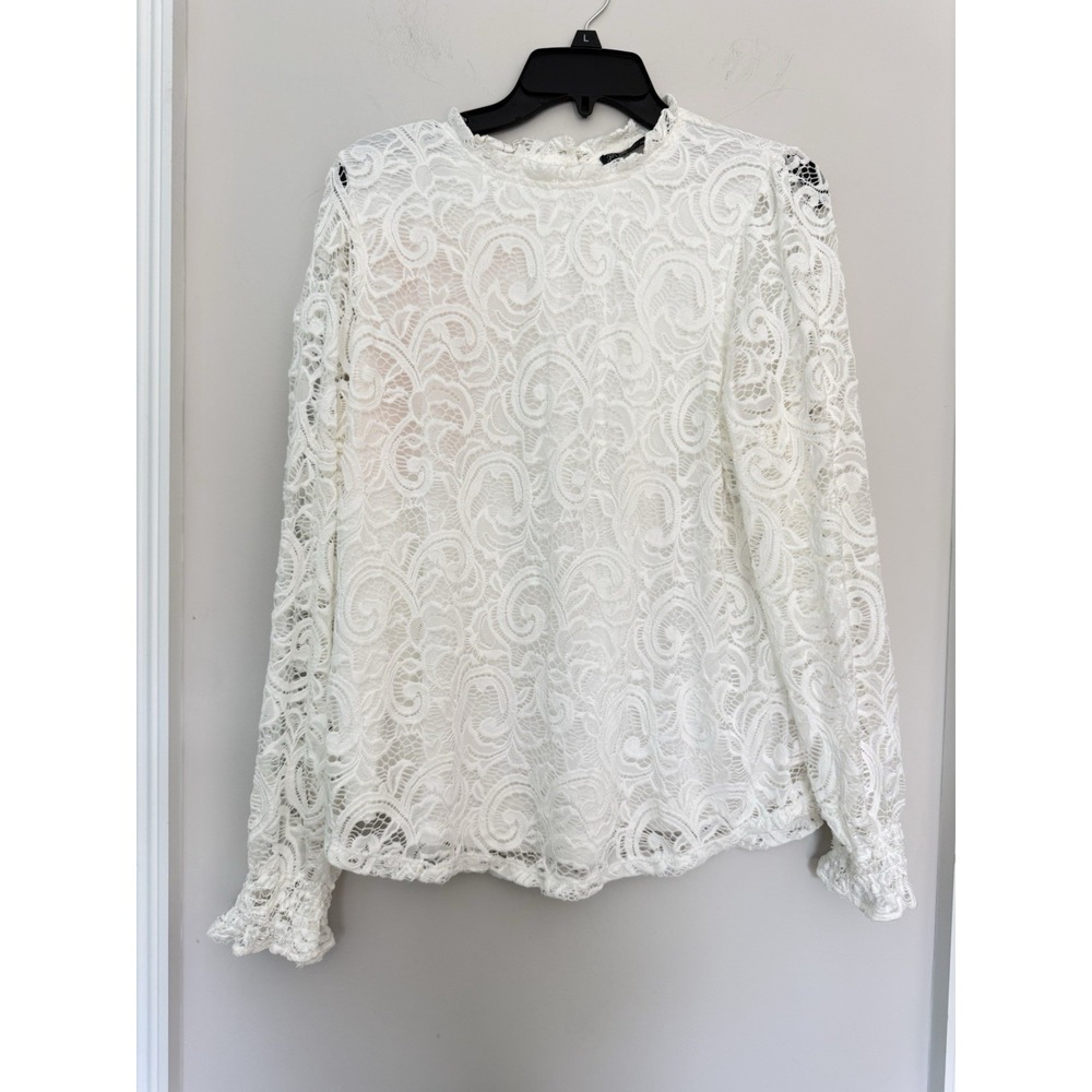 Adrianna Papell Lace Top Blouse White Sz XL Bell Sleeve Feminine Party Holiday